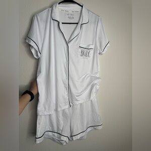 Rae Dunn White Bride Pajama Set with Black Trim